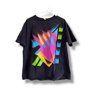 Vintage 80s Neon Geometric Graphic T-shirt One Size Single Stitch Surfer Skater